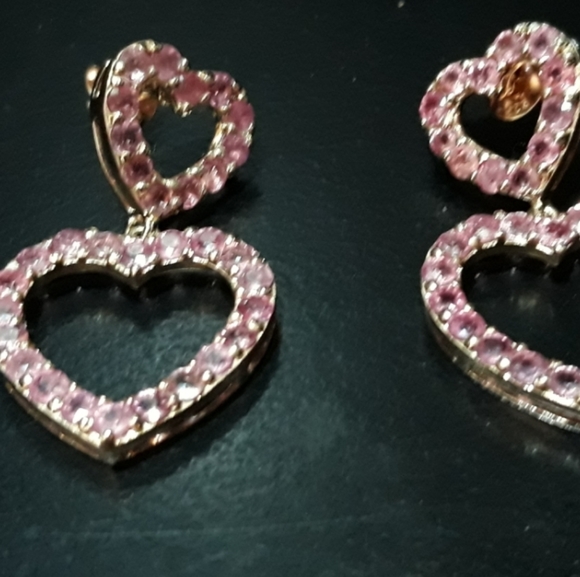 Genuine Ruby Double Heart Earrings U5 - Picture 3 of 5